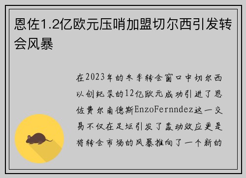 恩佐1.2亿欧元压哨加盟切尔西引发转会风暴